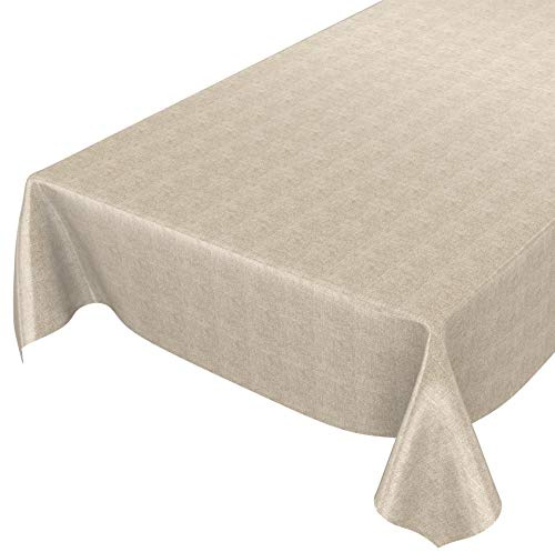 ANRO Wachstuchtischdecke Wachstuch Wachstischdecke Tischdecke Wachstuchdecke Beige Leinenoptik abwaschbar wasserabweisend Gartentischdecke Meterware pflegeleicht Lotuseffekt 180x140cm