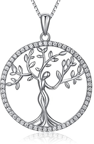 jiamiaoi Damen Kette Silber Baum des Lebens Anhänger mit Stein Baum des Lebens Halskette Silber 925 Damen mit Anhaenger Damen Kette mit Anhänger 925 Silberkette Damen Baum des Leben Strass