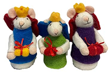 Little And Often Krippenfiguren Drei Könige Filz Deko Set - Weihnachtsbaumschmuck - Dekoration - Walisisches Holz - Klassisch - Hängend - Parfümfrei - Trio von Königen - Weihnachten