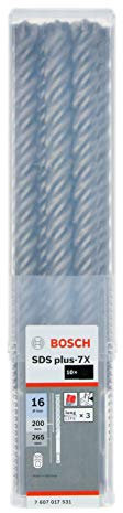 Bosch Professional 10 Stück Hammerbohrer SDS plus-7X (für Beton und Mauerwerk, 16 x 200 x 265 mm, Zubehör Bohrhammer)