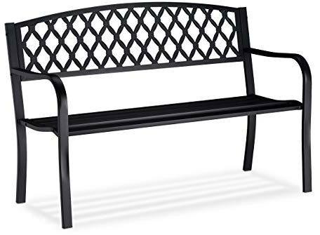 Relaxdays Gartenbank, bequemer 2-Sitzer, geflochtenes Design, für Terrasse & Balkon, HBT 86,5 x 127,5 x 58,5 cm, schwarz
