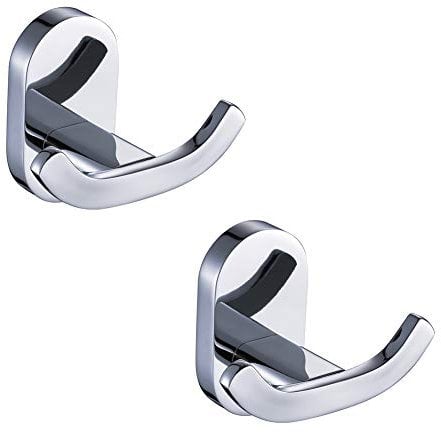 BOOKARROW Pairs Bathroom Towel Hooks(2 Pack), Heavy Duty Round Chrome Twin Robe and Door Hook, Wall Mount Screw Fixed Coat Hanger in Bedroom or Kitchen 7113-2PCS