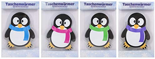 4 Stück Taschenwärmer Handwärmer in Verschiedenen Motiven im Design Pinguin, Wintermotive, Lebkuchenmännchen, Wärmflaschen, Einhörner, Schneemänner, Igel, Herzen, Weihanchtsmotive (Pinguine)