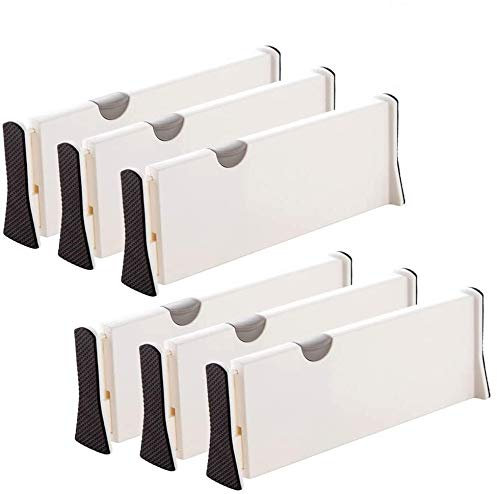 VLikeze Adjustable Drawer Dividers, 6-Pack Organizer Separators Expandable Dresser Drawer Organizers Tray Organizer With Anti-Scratch Foam Edges for Kitchen, Bedroom, Bathroom & Office Drawers
