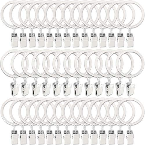AMZSEVEN 40 Stück Metall Vorhangringe mit Clips, Drapery Clips Haken, dekorative Gardinenstange Clips Kleiderbügel 3,8 cm Innendurchmesser Ösen, rostfrei, weiß