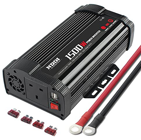 NDDI POWER 1500W Car Power Inverter 12V to 230V/240V Converter Charger Adapter with Dual 3.1A USB Port and AC Outlets Quick Charging, Suitable for Travel, Camping, RV