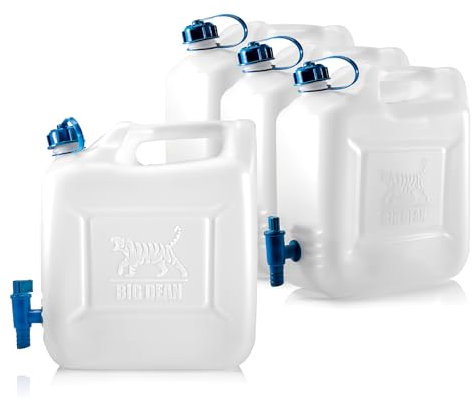 BigDean 4X Wasserkanister 12l Trinkwasserbehälter, Trinkwasserkanister mit Hahn, Lebensmittelecht, geeignet für 10-12 Liter, -20 - +70 Grad Celsius Reisekanister