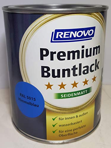 125 ml RENOVO Premium Buntlack seidenmatt, RAL 5015 Himmelblau