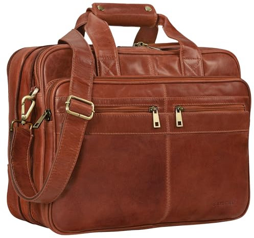 STILORD 'Alexander' Lehrertasche Herren Leder Vintage Aktentasche Laptoptasche Bürotasche Businesstasche groß XXL Umhängetasche mit Dreifachtrenner, Farbe:maraska - braun