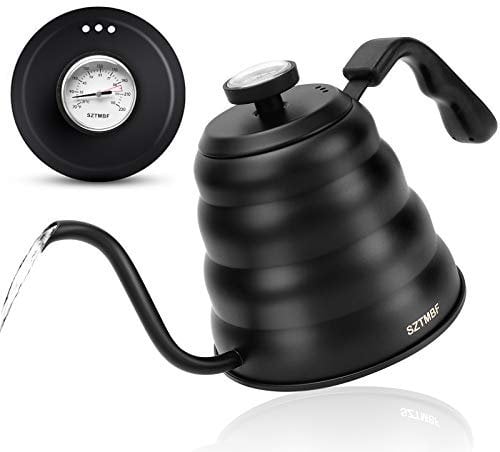 Gooseneck Coffee Kettle with Thermometer Pour Over Kettle for Coffee and Tea Hand Drip Kettle for Induction Stovetop Goose Neck Jug with Precision Flow Spout (Matte Black, 1200ml)