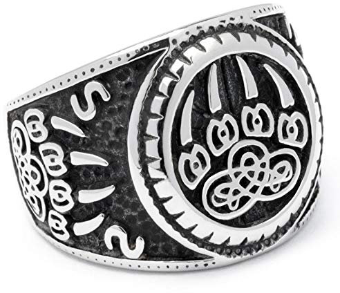 Schmuck-Checker Wikinger-Ring mit Bärentatze aus 316L Edelstahl nordischer Berserker Ring Germanen Kelten Schmuck Männer Geschenk (60 (19,1 mm Ø))