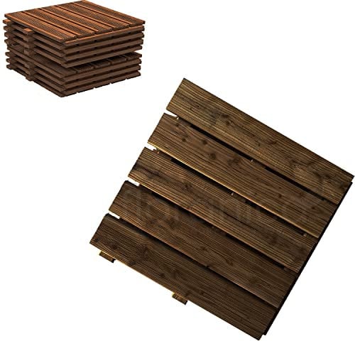 Floranica Holzfliese Terrassenfliese Massives Lärchenholz 50 x 50 cm 1 Stück Braun Balkonfliesen Fein Geriffelt Bodenbelag mit Drainage Balkon-Bodenbelag für Outdoor