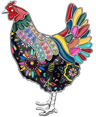 DOWAY Broche motif poule en alliage émaillé et strass pour femme, motif dessin animé, pour vêtements, écharpe, badge, décoration, cadeau