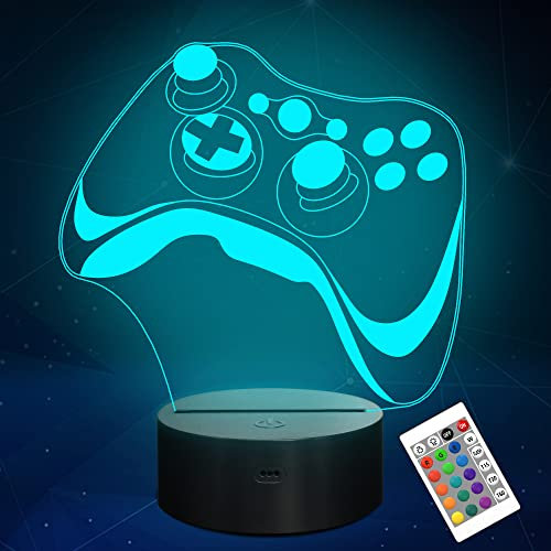 Attivolife Game 3D Lampe, Hologramm Illusion Controller Nachtlicht für Kinder, 16 Farben ändern mit Fernbedienung + Timing + Dimmer-Funktion, Jungen Video Gamer Zimmer Geschenke für Teenager Männer