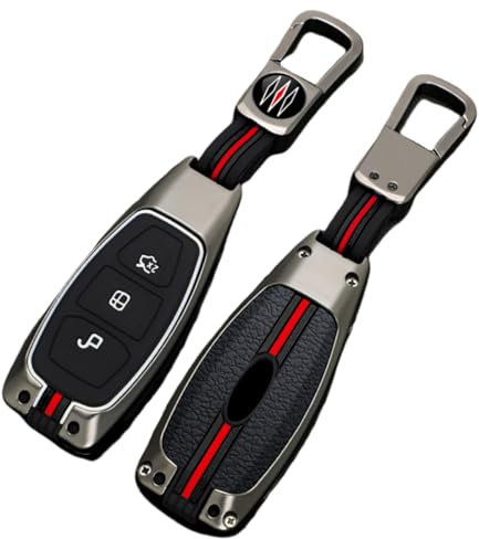 Happyit Zinklegierung + Silikon Autoschlüssel Hüllen für Ford Fiesta Focus Mondeo Kuga Flucht Falcon Galaxy Fusion Mustang Explorer Edge Escort Mk3 Mk4 Ranger 3 Tasten (B, Matte Farbe)