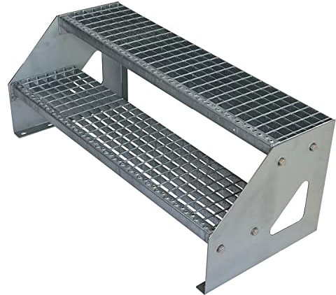 Kaminbau Mierzwa Premium Stahl Treppe Freistehend Verzinkt 2 Stufen (Breite 120 cm) (Höhe 38 cm) Wetterfest Gitterroststufe Gartentreppe