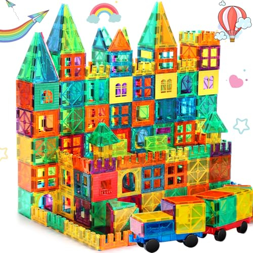FNJO Tuiles Magnétiques 100 Pièces - Blocs de Construction Aimantés, Jeu Éducatif STEM pour Enfants 3+ Ans - Cadeau Garçons/Filles (Maternelle, Crèche)