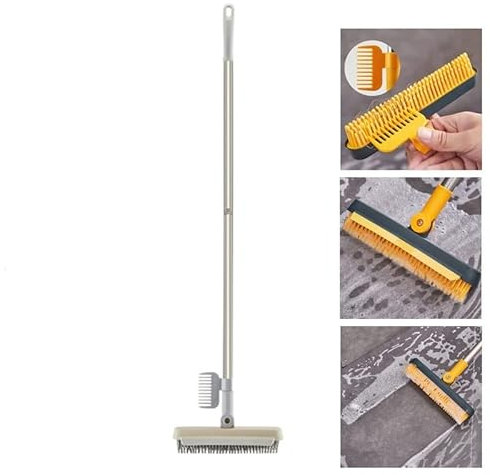 FUMANYI Silicone Gap Groove Cleaning Scraping Brush 2 in 1 Floor Brush Scrub Brush Bathroom Kitchen Floor Scrub Brushes Long Handle Stiff Broom Mop Home Cleaning Supplie Brush (Color : Khaki)