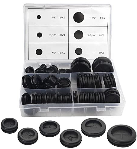 BGTXINGI Lot de 52 œillets en caoutchouc fermés, 6 tailles, joints de fil électrique double face, bouchons ronds en caoutchouc solides pour prise de fil, plomberie, automobile