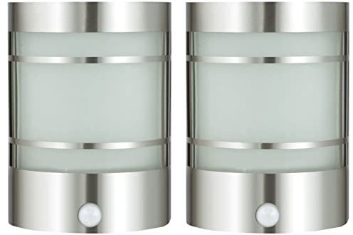 Novatool 2x Wandleuchte Aussen Edelstahl mit Bewegungsmelder I IP44 I E27 Sockel I 11,5x13,5x19 cm I Außenlampe Balkon Außenleuchte Außenbeleuchtung Haus Wandleuchte Aussenbeleuchtung Gartenleuchte