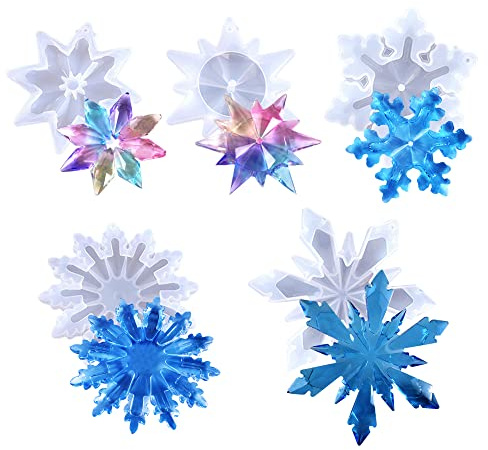 Yayatty Schneeflocke Silikonform, 5 Sätze Schneeflockenform Schneeflocke Harzformen Silikon für Schmuck Schlüsselanhänger, Urlaub Handwerk Zubehör
