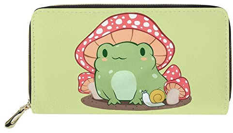 HUGS IDEA Damen-Geldbörse, Leder, lang, mit Regenbogenmuster, Cartoon Frosch, Casual