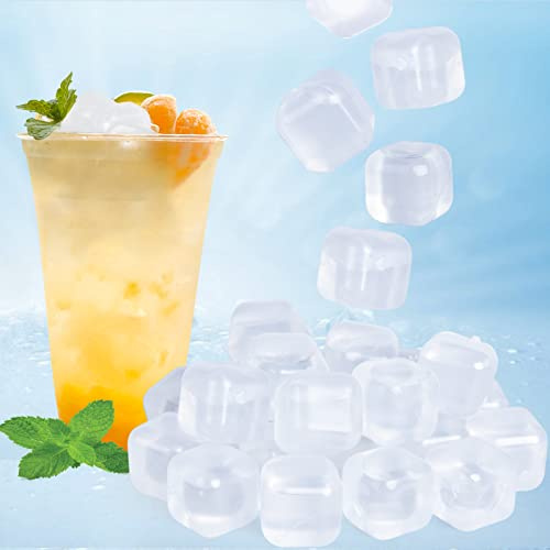 80 Stück wiederverwendbare Eiswürfel für Getränke, transparente quadratische Kunststoff-Eiswürfel ohne Verdünnung BPA-frei, wiedergefrierbare Eiswürfel für Kaffee, Wein, Whiskey, Cocktails