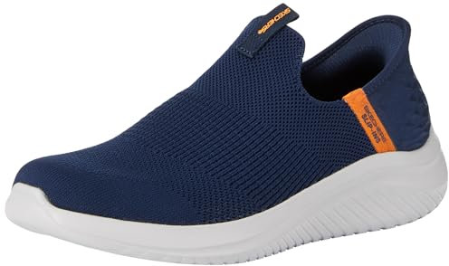 Skechers Boys, Zapatillas Niños, Tela Azul Marino con Ribete Naranja, 33 EU