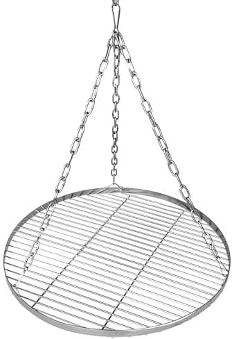 KARAT Grillrost Ø 50 cm mit Kette für Schwenkgrill, Dreibein Grill Rost, BBQ, rostfrei für Holzkohlegrill, 14mm Stababstand
