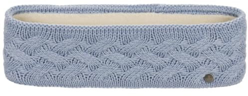 LIERYS Fauske Stirnband Damen mit Schurwolle 55-60 cm - Made in Germany - 10,5 cm breit - Innenfutter aus Fleece - Headband mit geflochtenem Strickmuster - Herbst/Winter hellblau One Size