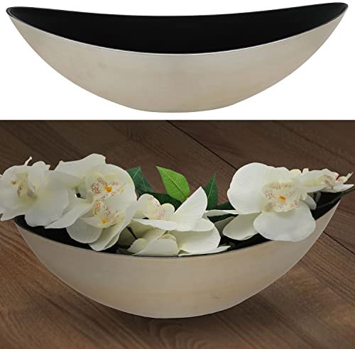 Cepewa Dekoschale │ 34x11,3x11cm Kunststoff Champagner schwarz │ Pflanzschale in Bootsform (1 x oval Champagner schwarz 34x11,3x11cm)