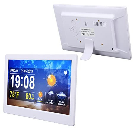 Reloj Meteorológico para Personas Mayores, Reloj Despertador Digital WiFi, Reloj de Atenuación Automática con 5 Alarmas, Control Remoto, Relojes de Pared Que Funcionan con Pilas (Enchufe de la UE)