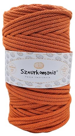 Sznurkomania, Geflochtene Baumwollkordel 5mm 100m, 46 Farben, Häkelkordel, Makramee Kordel, Makramee Garn, Premium Garn, Makramee Seil, (Kürbis)