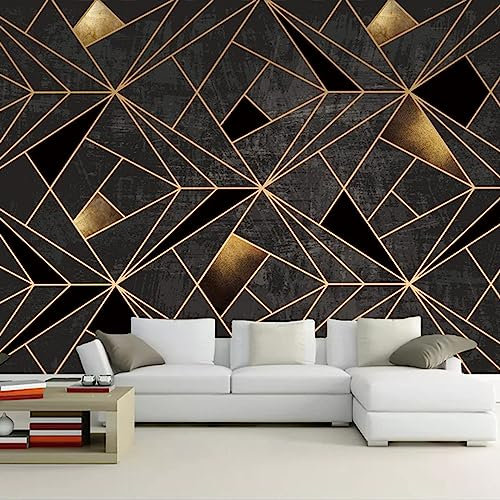 GIVLWF Papier Peint Panoramique de Or Noir Créatif Abstrait Géométrique, Style Industriel Poster Murale Intissé - pour Chambre Salon Décoration Murale 450 x 315 cm