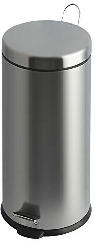 PROREGAL Runder Tretabfallsammler mit herausnehmbaren Kunststoff-Inneneimer | 30 Liter, HxBxT 64x30x33cm | Matt Silber