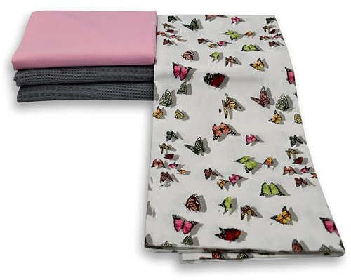 Virginia Tex baumwollstoff-Set 3 Stück 60 x 150 cm Tex Standard 100 in verschiedenen farben waffelpique-stoff und 2 x baumwollstoff meterware 100% baumwolle stoffe zum (Pastel Butterflies)