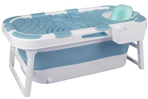 DnKelar Baignoire pliable pour adulte,Avec couvercle amovible et rouleaux de massage,Baignoire pliante portable à poser - Bleu (120cm bleu)