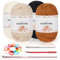 Coopay 4 Stück Einfach Garn Zum Häkeln und Stricken für Anfänger - Gut Sichtbare Maschen Mit Häkelzubehör - Baumwoll-Nylon-Garn in Schwarz, Milchig Weiß, Beige und Braun