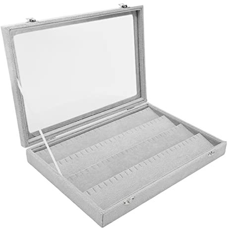 INIFLM Pin-Aufbewahrungsbox, Pin-Vitrine, Transparentes Glas, Weiche Beflockung, Staubdicht, Pin-Schattenbox für Militärische Medaillen, Abzeichen, Schmucknadeln(Grau, groß)