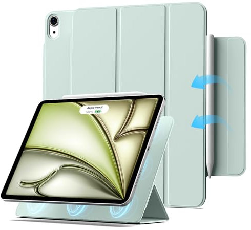 ZKTUYU Magnetisch Hülle für iPad Air 11 Zoll M3/M2 (2025/2024), iPad Air 5/4 (10,9-Zoll, Modell 2022/2020, 5./4. Generation), Magnetisch Befestigung, Schlank Case, unterstützt Pencil Pro/USB-C, Grün
