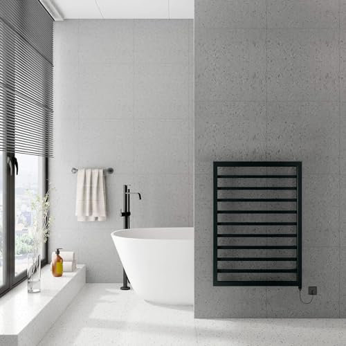 Valdern LORIDA Black Electric Heated Towel Rail Warmer for Bathrooms (500mm (W) x 840 mm (H))