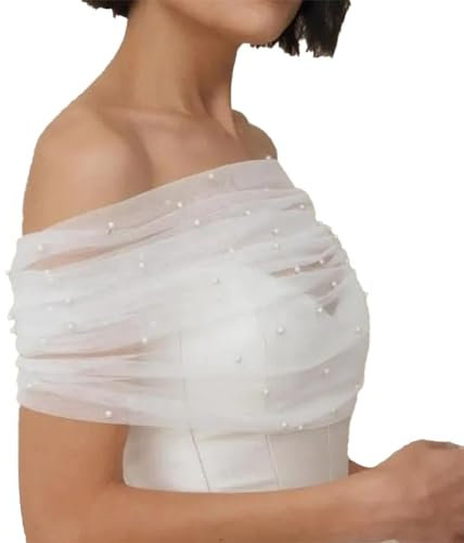 SHTGOI Bolero de encaje, bufanda de boda, capa envolvente con perlas sintéticas, hebilla, capelets sin hombros, bufanda de encaje para fiesta, brillante, mujer, novia, boda, tul