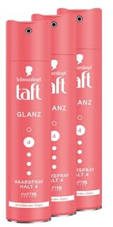 Schwarzkopf Taft Hair Spray Shine (3 x 250 ml), Hold Level 4 Hair Styling, Hair Spray for All Hair Types, Radiant Shine and Gloss Finish, Vegan Formula*