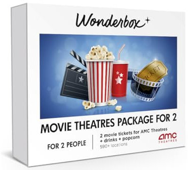 Wonderbox AMC Movie Theatres® Tickets Paket für 2 - 2 Tickets, 2 Getränke, 1 Popcorn zum Teilen - originelle Geschenkidee - Erlebnisgeschenk - 600 Standorte in den USA