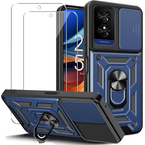 KUSINHOKA Hülle für TCL 50 SE/TCL 50SE mit 2 Stück Schutzfolie, [360 Grad Ring Ständer][Kameraschutz] Weich Silikon Stoßfest Hart PC Rückseite Kratzfest Rüstung Schutzhülle Handyhülle, Blau