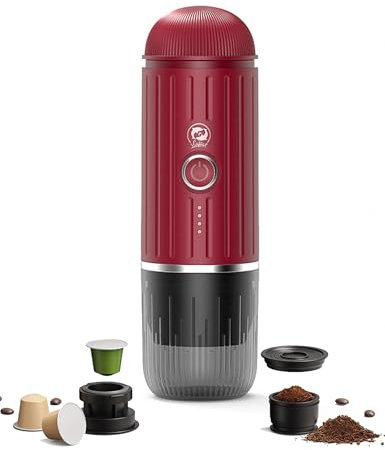 Bewinner Pro Macchina da Caffè Espresso Portatile - Caffettiera Manuale con Pompa 19 BAR per Ufficio e Campeggio, Riscaldamento Elettrico, Rosso Scuro