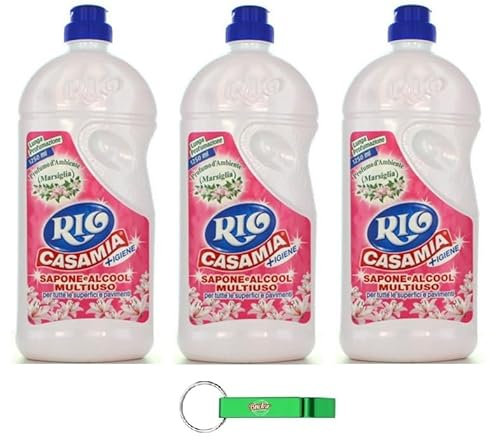 3x Rio Casa Mia Marsiglia - Super Igiene Detergente per Pavimenti e Superfici - 1250ml + Portachiavi Beni Culinari in Omaggio