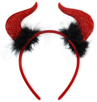 EIH Serre Tete Diable,Serre-Tête Cornes de Diable,Bandeaux d'halloween,Démon Serre Cornes,Cornes de Diable Sur Serre-Tête,Avec Plumes Noires,Accessoire de Costume,Halloween,Carnaval