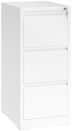 YITAHOME Filing Cabinet with 3 Lockable Drawers, Anti-tipping Rolling Filing Cabinet with Wheel for Home Office, Under Desk File Storage Cabinets for Letter/Legal/A4 Size, White, 62 x 45 x 102cm