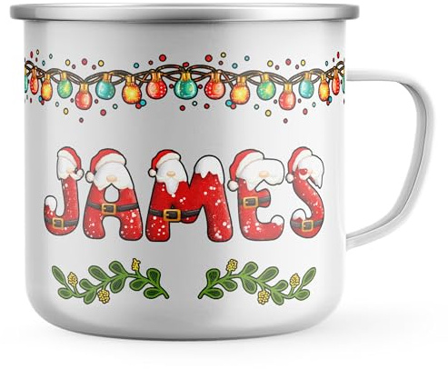 Purple Print House Personalised Santa Enamel Mug For Kids Christmas Stocking Filler Gift Boys Girls Hot Chocolate Xmas Cup
